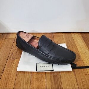 Gucci Diamante Penny Slip On Loafers Drivers Black Leather Size 9  US / 8.5 G